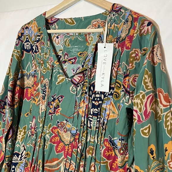 Anthropologie Love Kyla Top Eliana Blouse Small Size Floral Rayón Tassel NWT - Picture 7 of 9